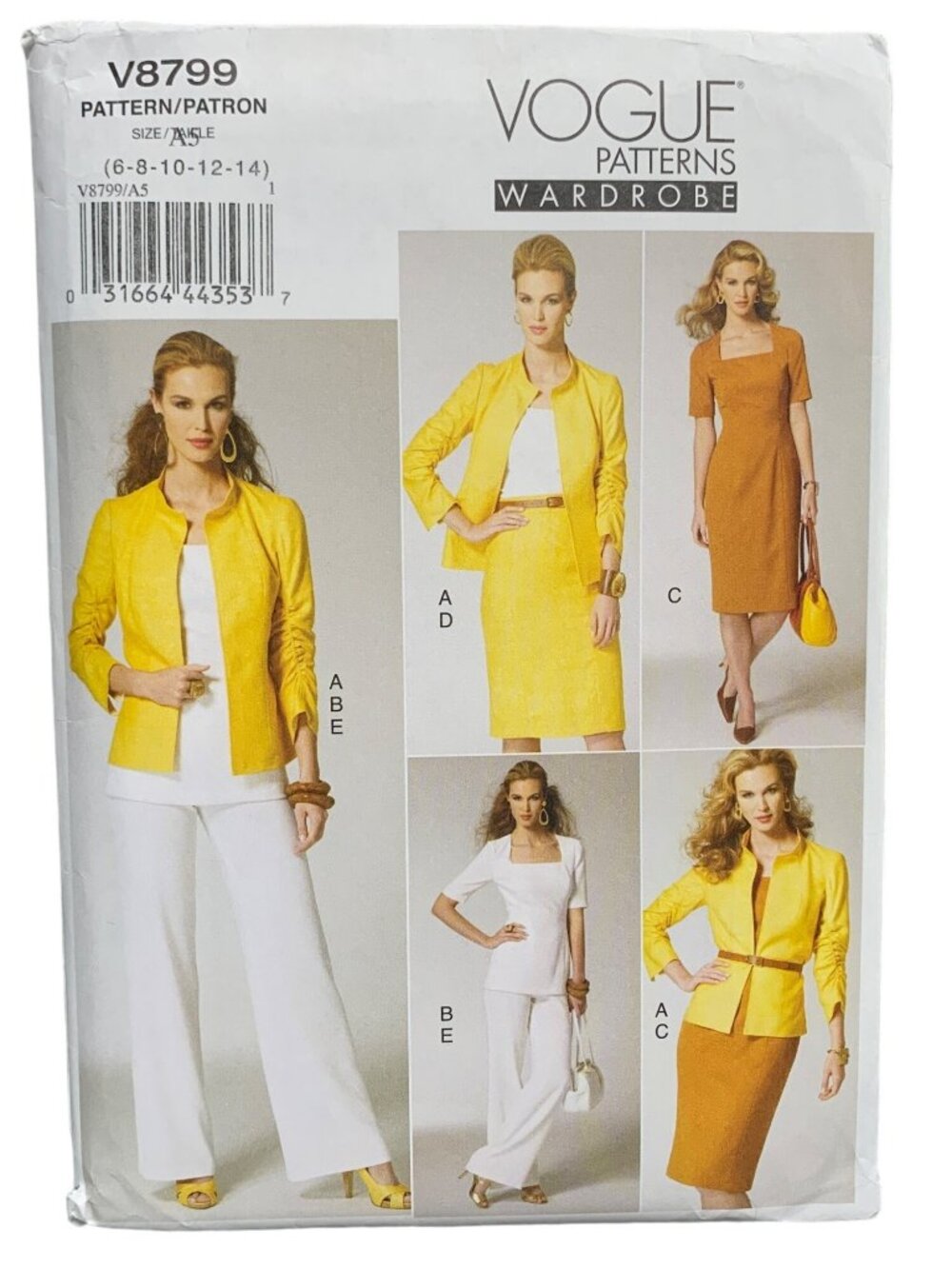 Vogue Pattern V8799 Misses Jacket Dress Skirt Pant Size 6-8-10-12-14 Uncut 2010s